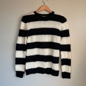 Michael Kors Alpaca Kid Mohair Wool Blend Black/Cream Striped Sweater XS